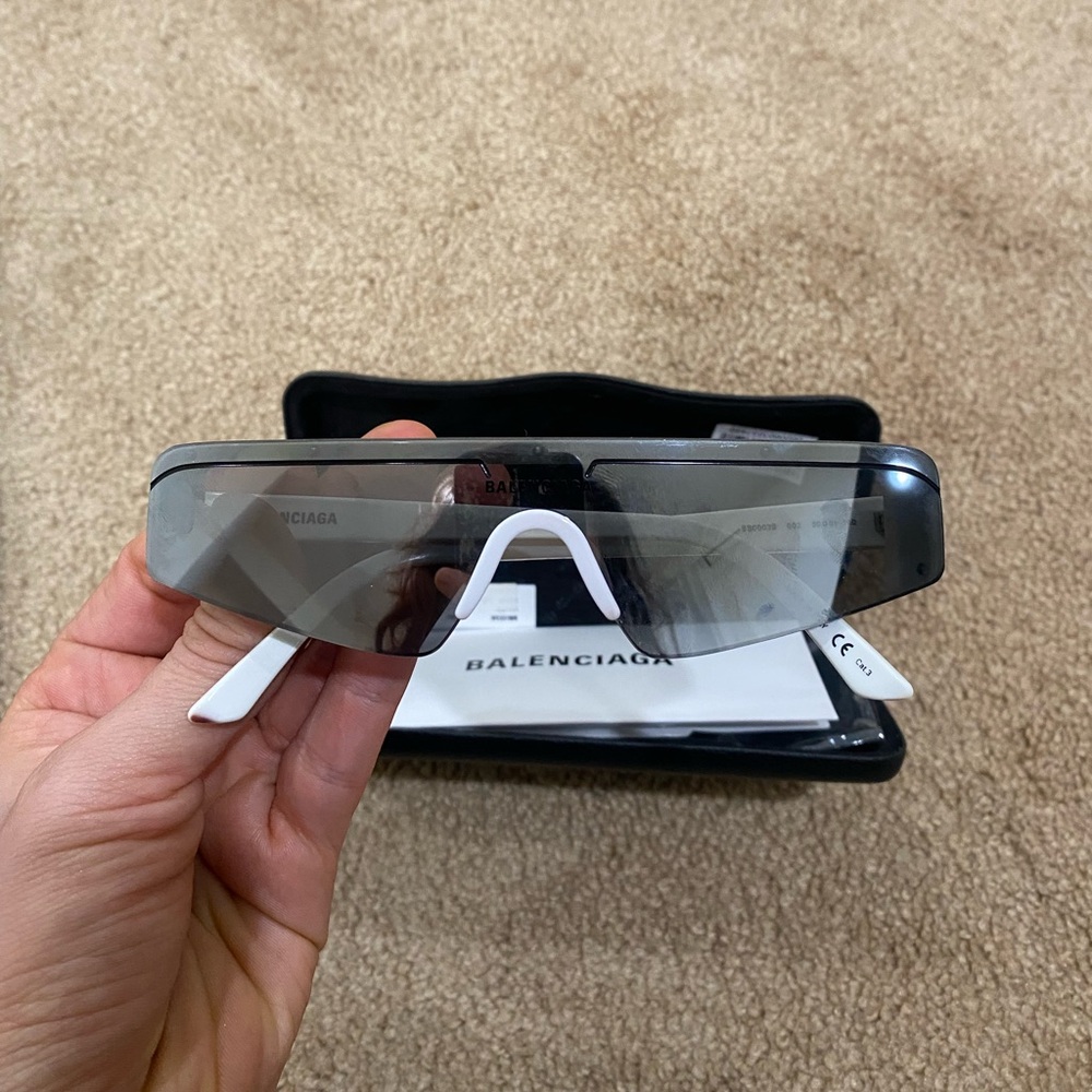 Balenciaga Silver and White Sunglasses Ski Shield